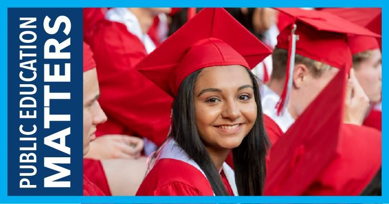 Public Education Matters banner of graduating senior